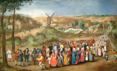 Hochzeitsprozession vor einer Landschaft